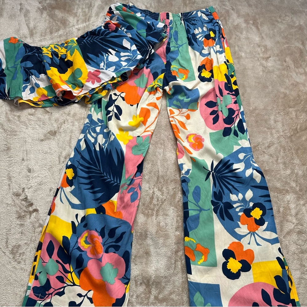 Summer Time Floral Multicolor Women's Strapless 2 Piece Set